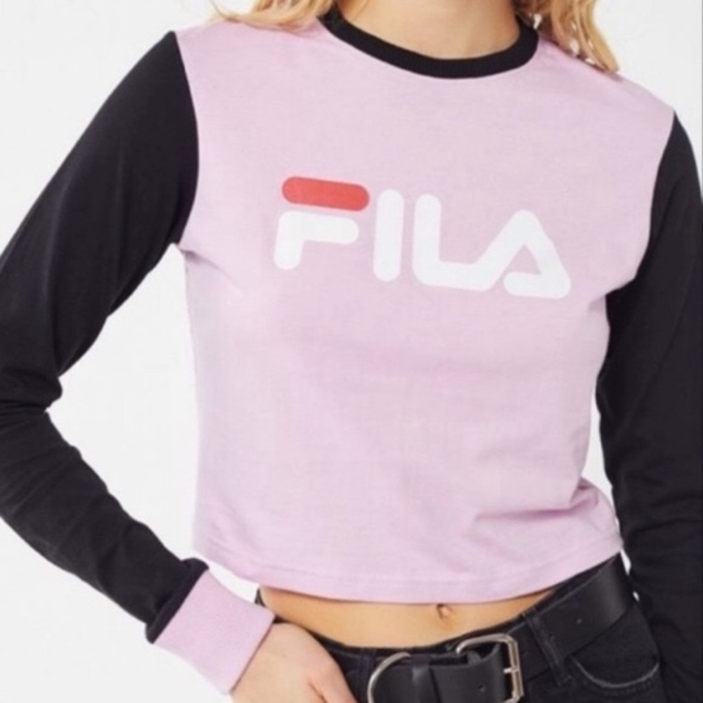 Fila X Fleamadonna UO Pink Long Sleeve Crop Tee